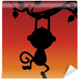 Silhouette Monkey On Tree (400x400), Png Download