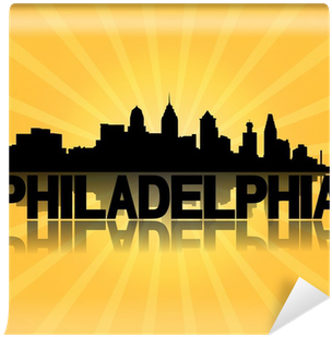 Philadelphia Skyline Reflected With Sunburst Illustration - Philadelphia Skyline Black And White (400x400), Png Download