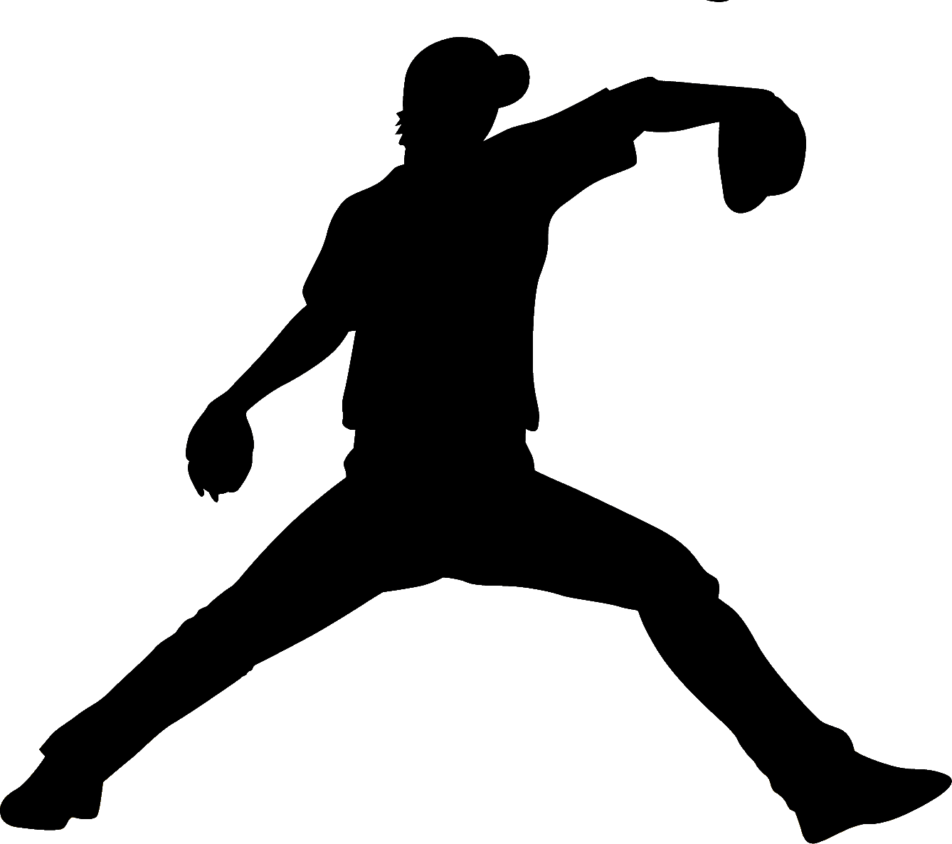 野球イラスト「シルエット ピッチング」 無料のフリー素材 Baseball Player Silhouette - Baseball Pitcher Silhouette (1338x1186), Png Download