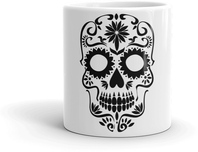 Sugar Skull Silhouette 2400px Mockup Front View 11oz - Sugar Skull Day Of The Dead Tacos (1000x1000), Png Download