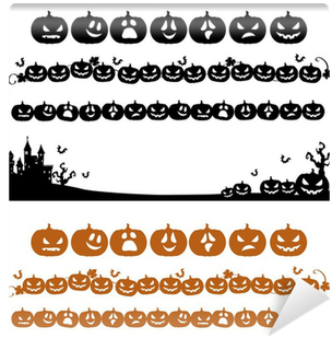 Halloween Pumpkin Line Decoration In Silhouette Wall - Halloween (400x400), Png Download