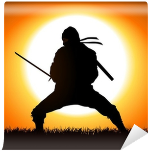 Silhouette Illustration Of A Ninja On Grass Field Wall - Ninja Field (400x400), Png Download