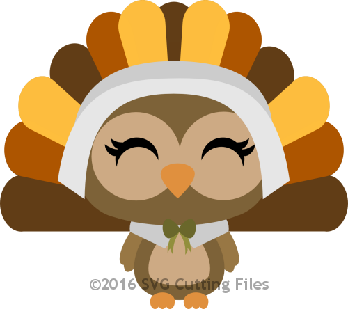 Owl Pilgrim Turkey Girl - Owl Turkey (500x444), Png Download