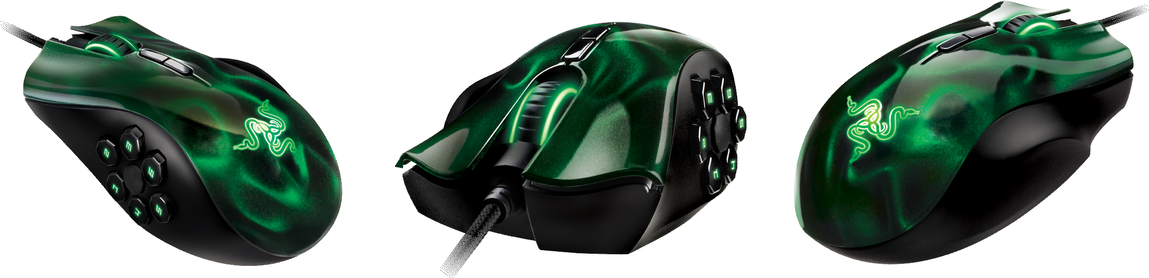 The 6 Side Buttons, Scroll Wheel, And The Razer Logo, - Razer Naga Hex Gaming Mouse (special Edition) (green) (2352x660), Png Download