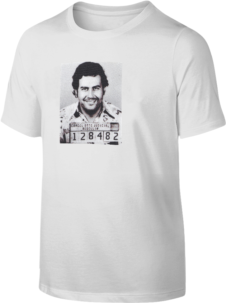 Pablo Escobar Mugshot Printed Graphics Men 039 S T - Pablo Escobar Mug Shot T-shirt Tee (850x1089), Png Download