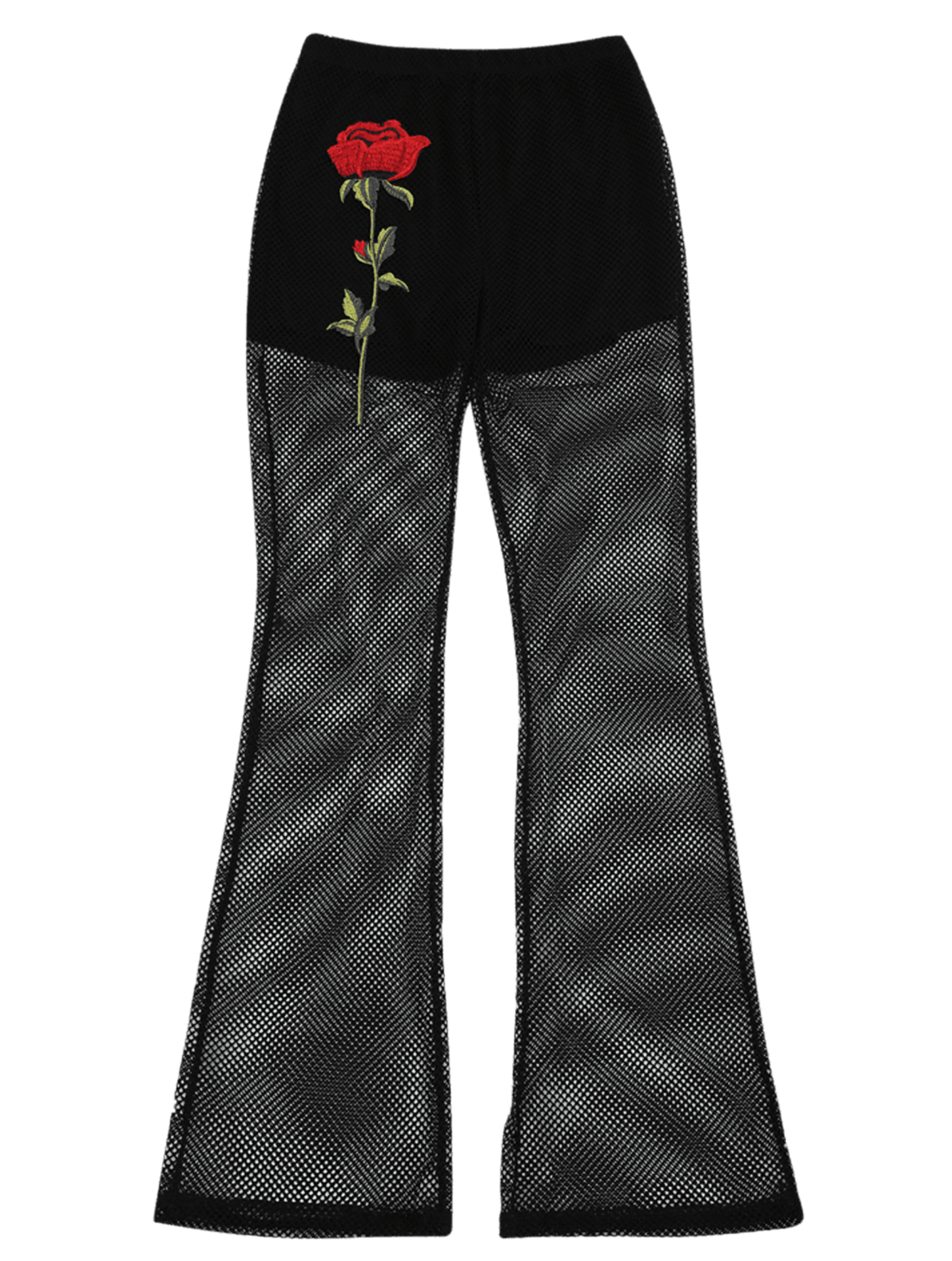 Cut Zaful Pants Fishnet Floral Patchwork Boot Pprqipw0 - Floral Patched Fishnet Boot Cut Pants. (1450x1920), Png Download