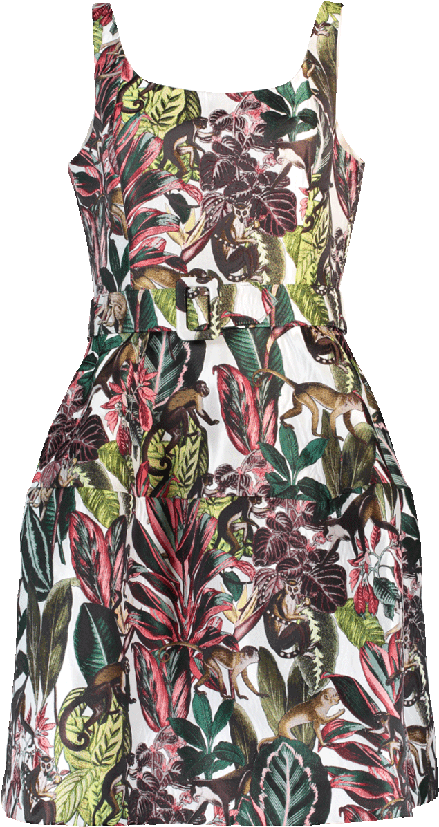 Loading Zoom - Oscar De La Renta Scoop-neck Sleeveless Jungle & (960x1223), Png Download