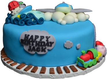 A Fully Loaded Cake With A Plane, Boat And A Train - Cake (600x400), Png Download
