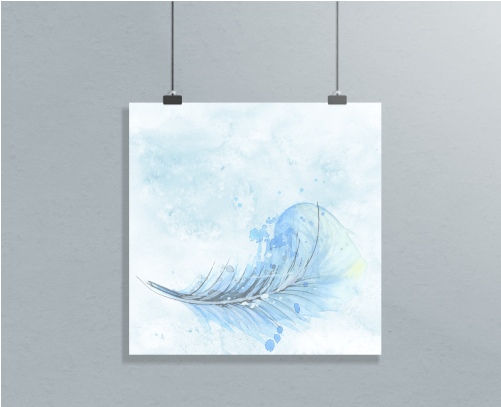 Poster Matte - Baby-blau-feder-aquarell-wäsche Wurfs-kissen Kissen (500x500), Png Download