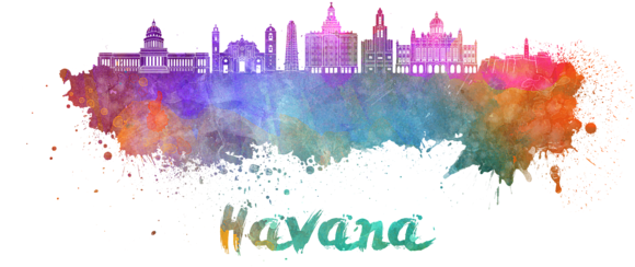 Bleed Area May Not Be Visible - Watercolor Skyline Havana (600x393), Png Download