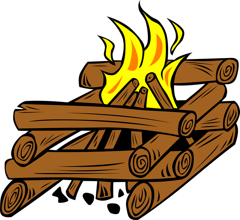 Campfire Wood Fire Firewood Bonfire Outdoo - Log Cabin Fire (371x340), Png Download