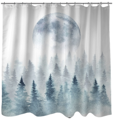 Landscape Of A Winter Forest And Rising Moon - Curtain (400x400), Png Download
