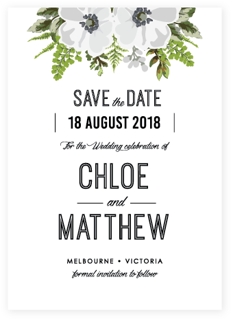 Botanical Save The Date White With Black Text - Jasmine (350x477), Png Download