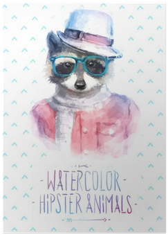 Vector Illustration Of Raccoon Portrait In Sunglasses - Colorful Watercolor Image Hipster Raccoon Printed On (400x400), Png Download