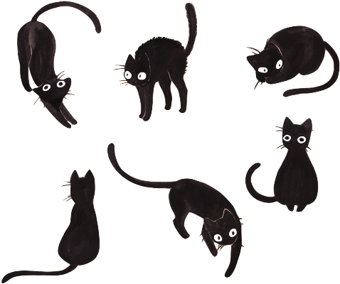 Shadow Cats Watercolor Png - Black Cat Drawing Cute (500x405), Png Download