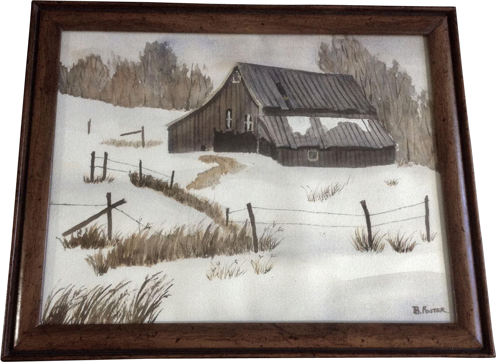 B Foster, Winter Scene Of The Old Barn, Watercolor - Watercolor Painting (1646x1646), Png Download