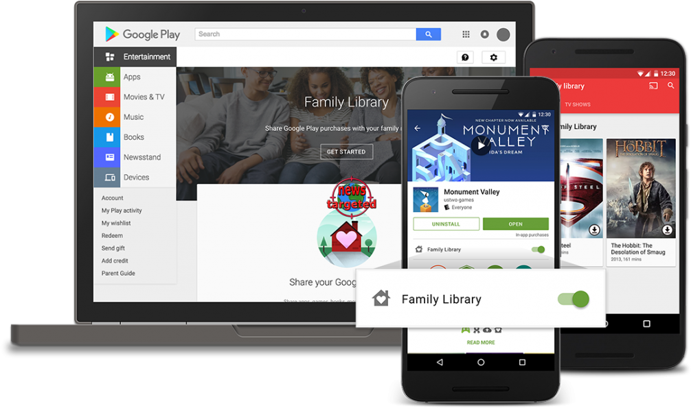 Family Library - Google Play - Google Play Add To Family Library (640x425), Png Download