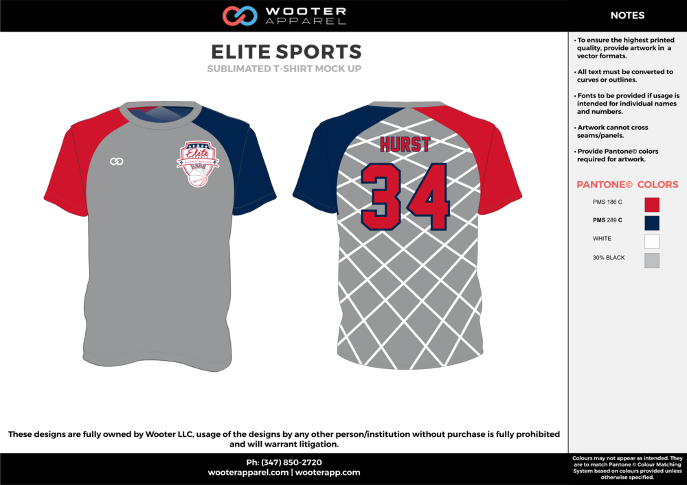 Elite Sports Red Gray Blue White Custom Design T-shirts - T-shirt (1000x707), Png Download