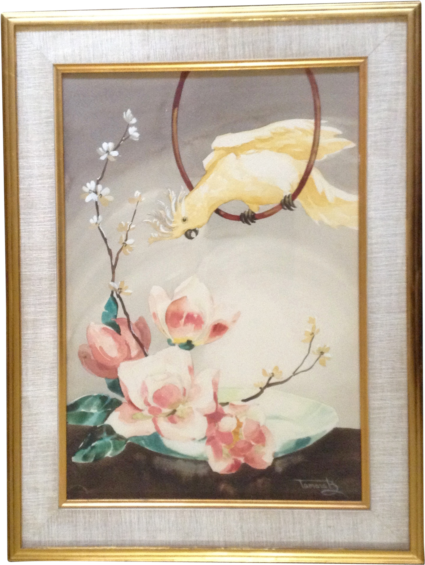 Tamara B, White Crested Cockatoo Parrot On Perch With - Watercolor Painting (1901x1901), Png Download