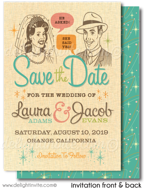 Retro Atomic 1950's Wedding Save The Date Cards - Save The Date (560x761), Png Download
