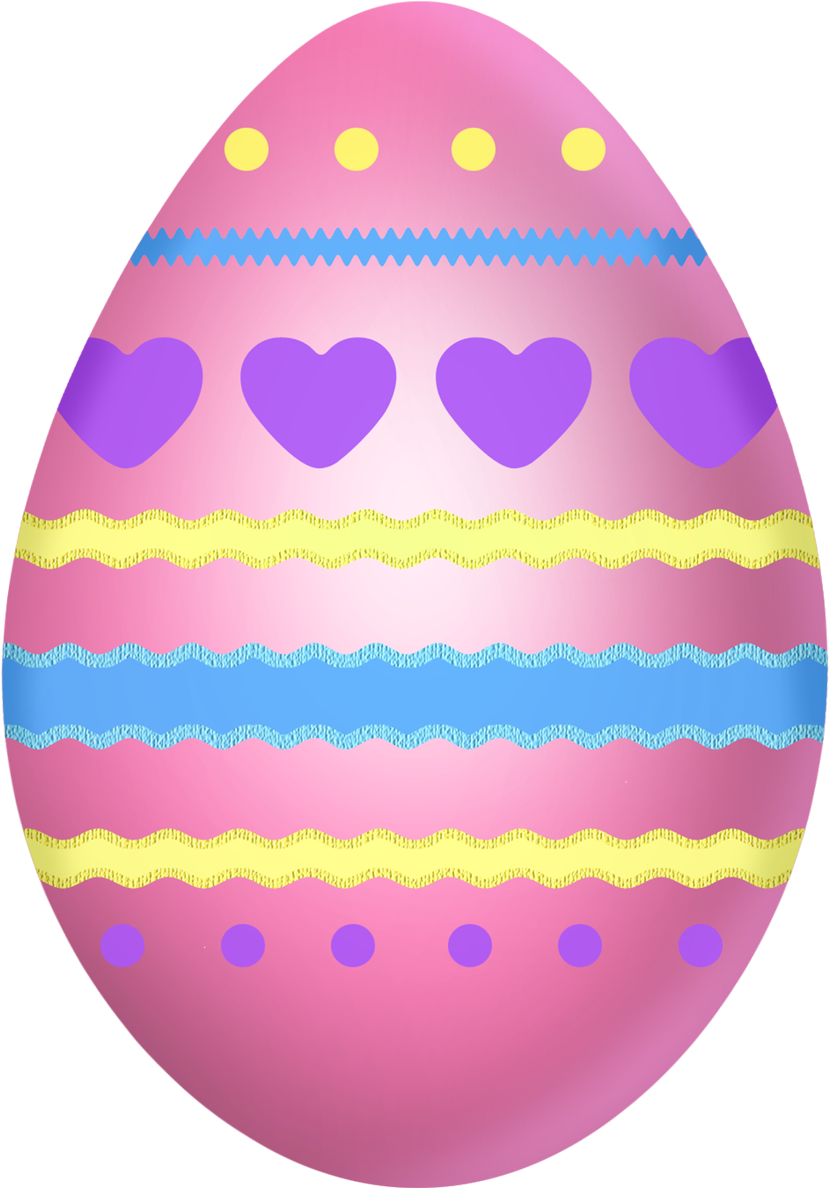 Easter Pink Egg With Hearts Png Clipart Picture - Free Easter Eggs Clip Art (878x1227), Png Download