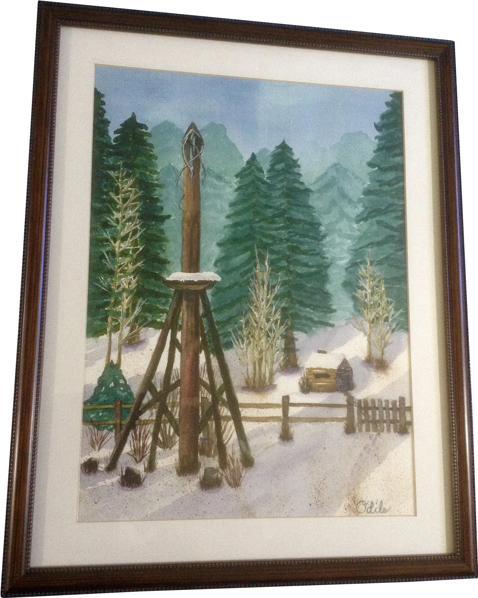 Odic, Watercolor Painting, Rural Totem Pole By Log - Picture Frame (2048x2048), Png Download