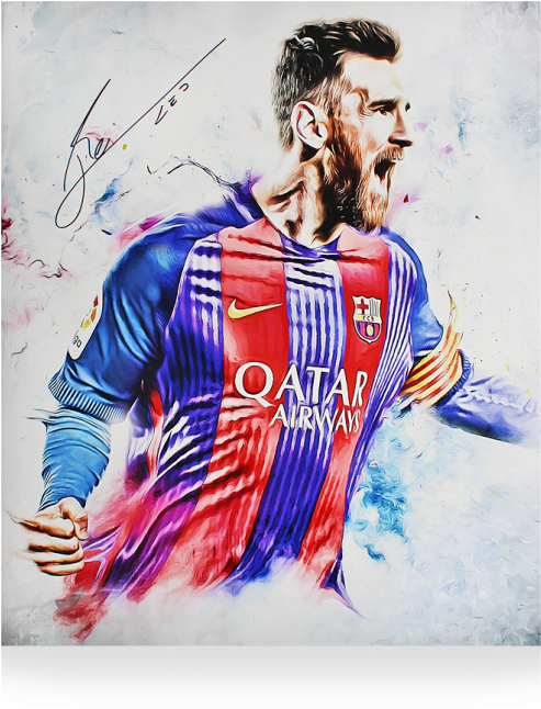 Lionel Messi Official Signed Barcelona Artwork - Messi Celebration Drawing (650x665), Png Download