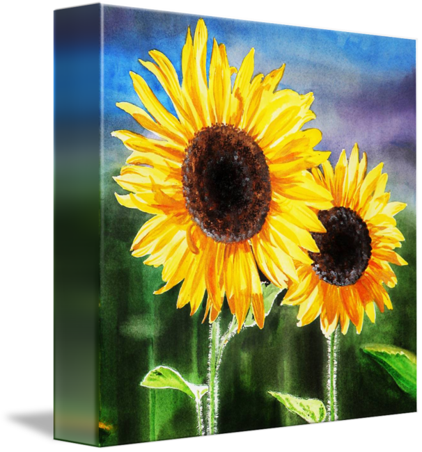 "two Happy Sunflowers Painting" By Irina Sztukowski, - Canvas Print (606x650), Png Download