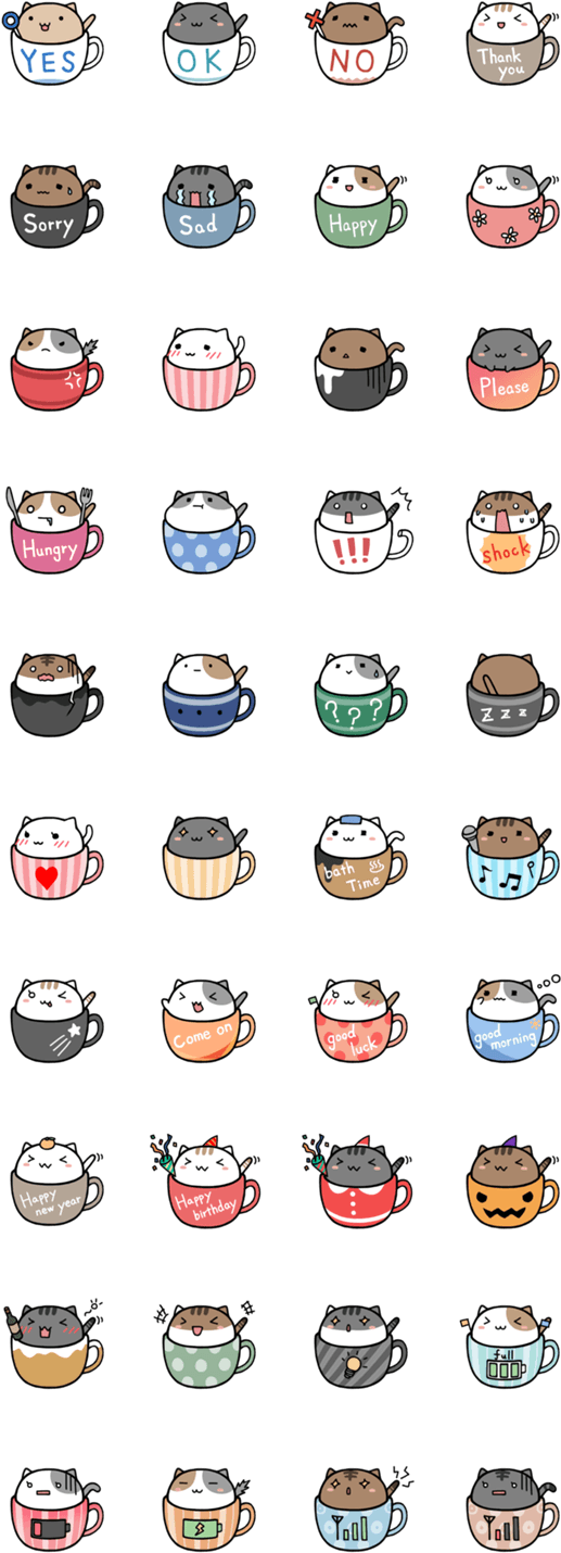 Kawaii Cats In Cups (562x1500), Png Download