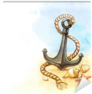 Watercolor Illustration Of Anchor And Shell Wall Mural - Fashion Portable Umbrellas - Achor - Individual Unique (400x400), Png Download