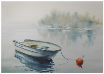 Watercolor Painting Of A Landscape With Wooden Boat - Bilder Boot Gemalt (400x400), Png Download