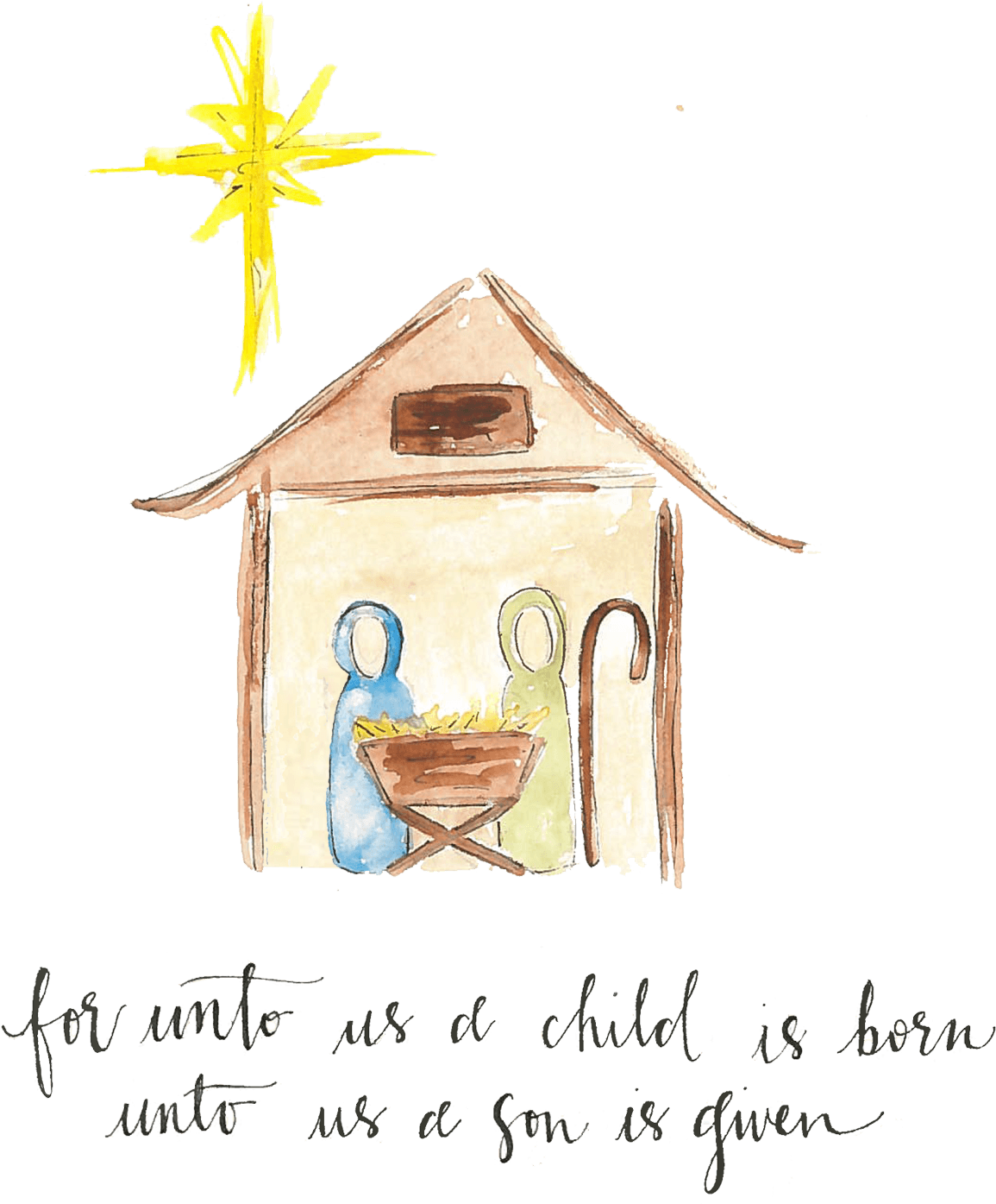 Little Langs Nativity Scripture - Nativity Scene Watercolor (1500x1500), Png Download