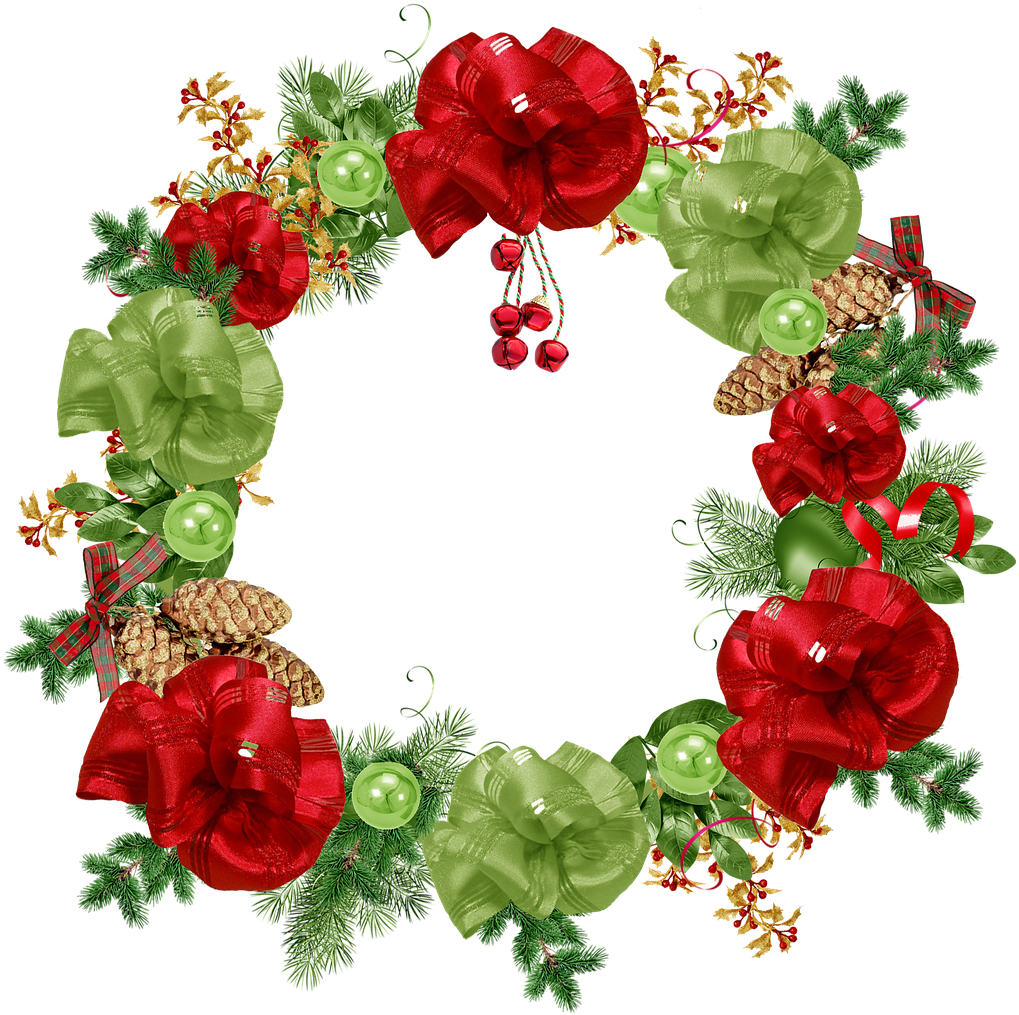 Crown, Christmas, Foliage, Green, Red, Bowls, Ribbon - Christmas Wreath Png Poinsettia (720x720), Png Download