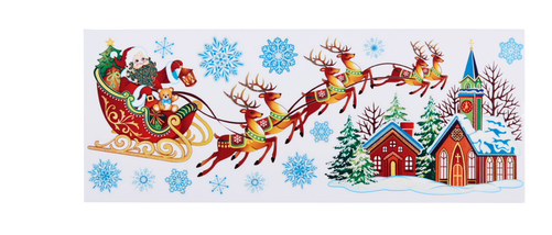 Christmas Window Decals, Santa Sleigh With Church - Illustration (500x500), Png Download
