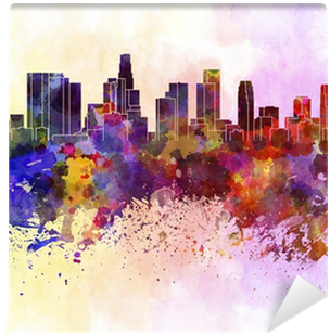 Los Angeles Skyline In Watercolor Background Wall Mural - Los Angeles Skyline Art (400x400), Png Download