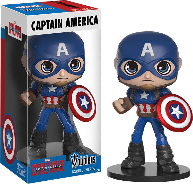 Funko Wobblers Marvel Captain America - Captain America Civil War Bobble Head (750x716), Png Download