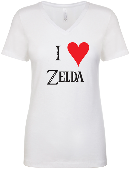 I Heart Zelda 2 Color Art, White V-neck Shirt - T-shirt (498x622), Png Download