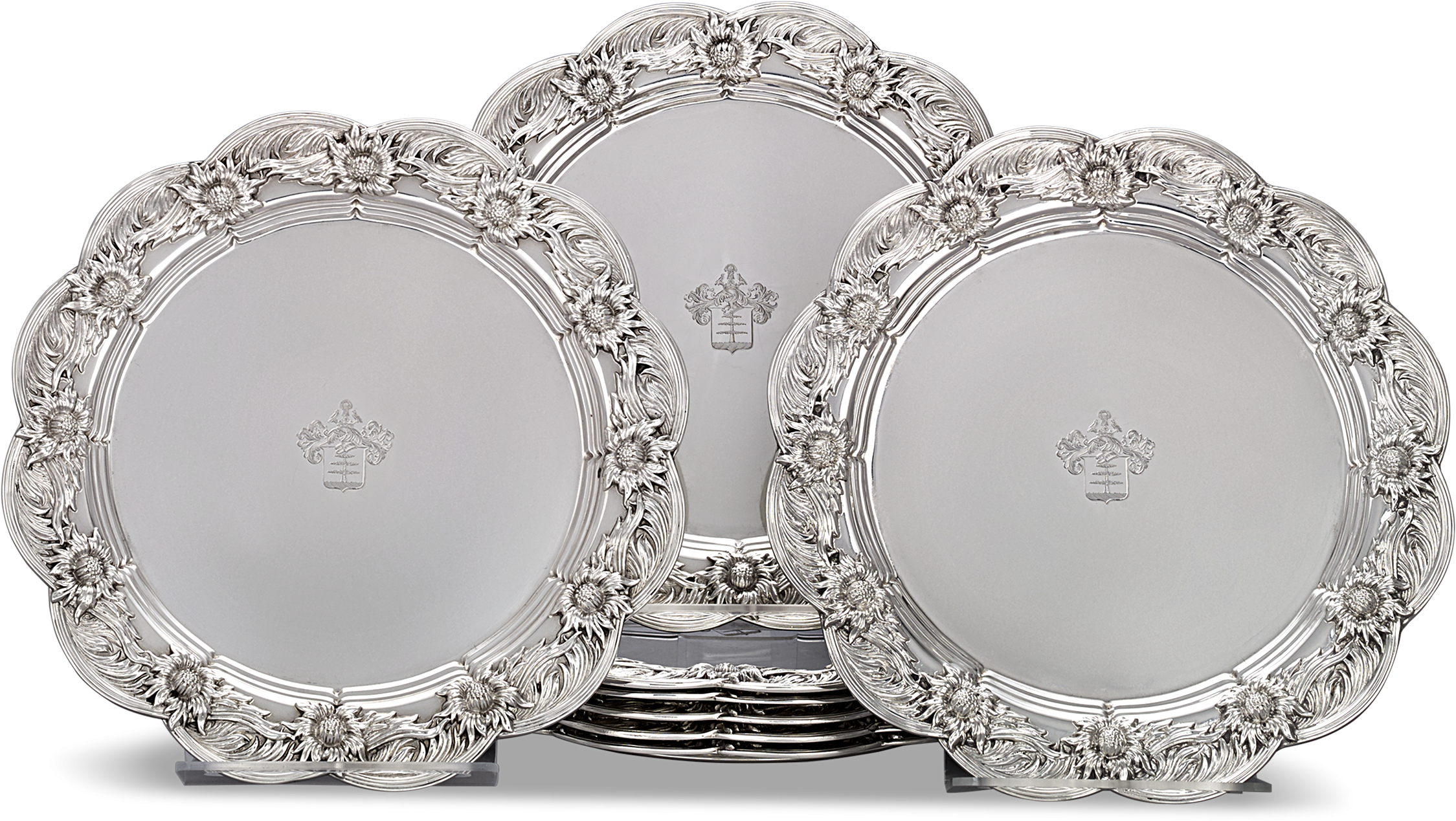 Chrysanthemum Sterling Silver Dinner Plates By Tiffany - Plate (2500x2000), Png Download