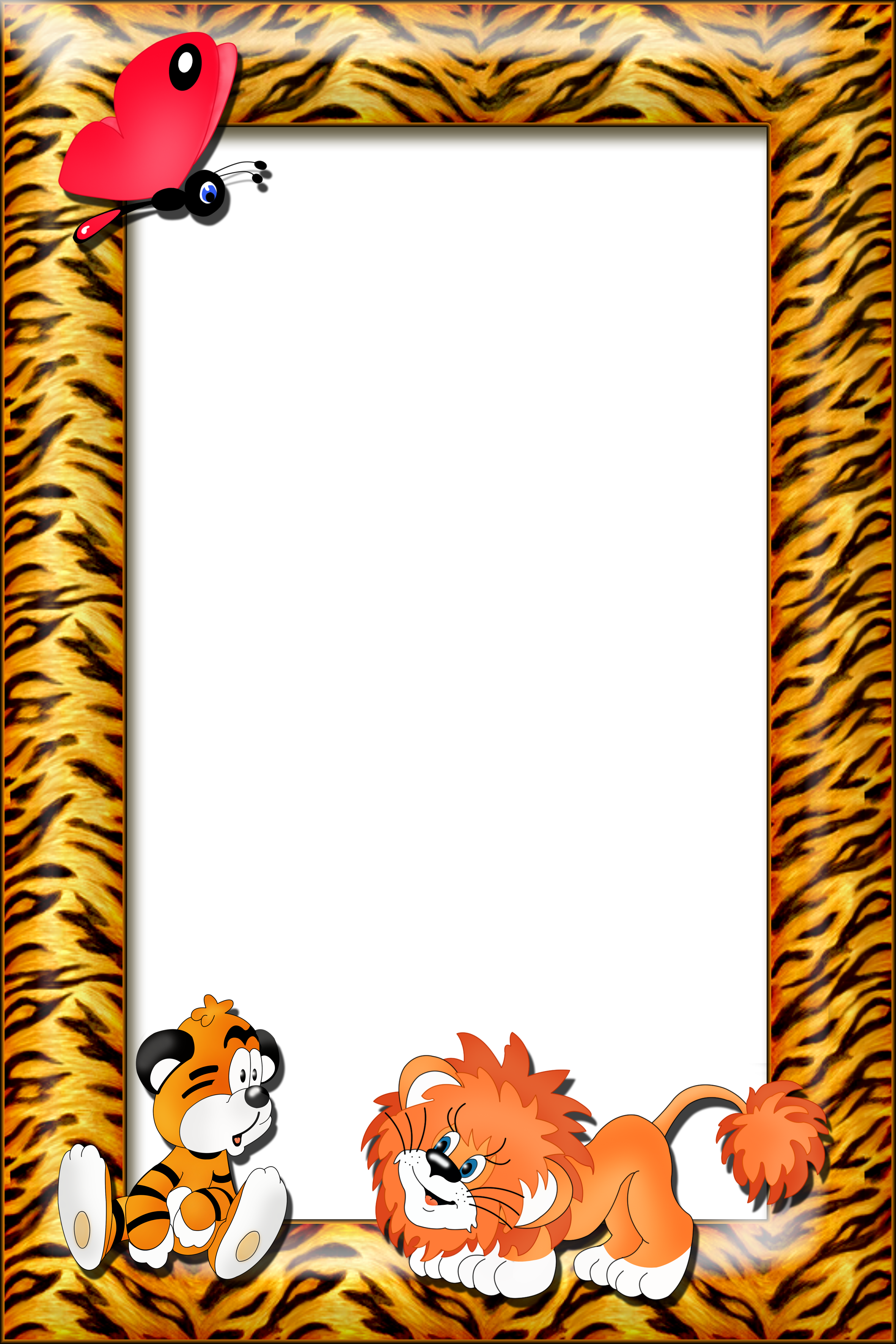 Kids Transparent Photo Frame With Tiger And Lion Page - Frame Lion (2362x3543), Png Download