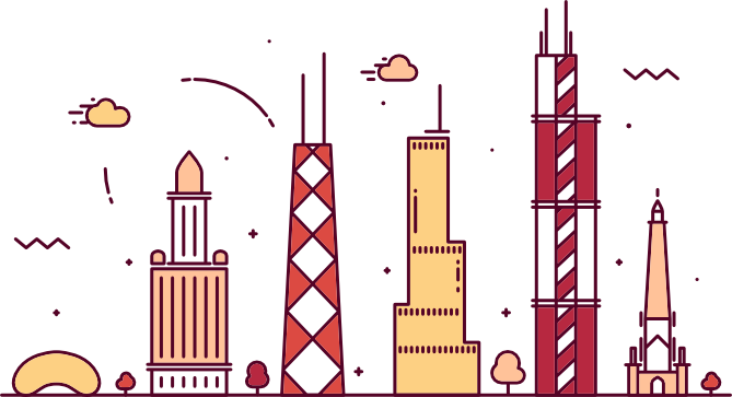 Chicago Skyline Cartoon (669x363), Png Download