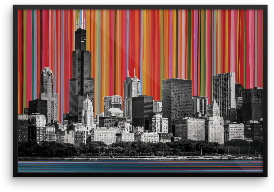 Chicago Skyline Lines W Signature Mockup Wall-horizontal (1000x1000), Png Download