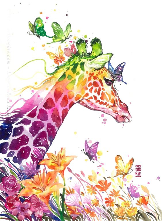 Watercolor Painting Giraffe Visual Arts Drawing - Luqman Reza Mulyono Art (564x768), Png Download