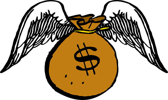 Money Bag With Wings - Money Bag Flying Away (640x382), Png Download