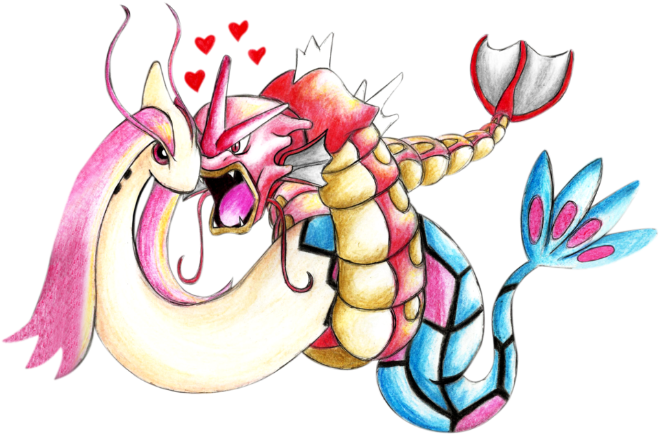 Milotic X Gyarados(m) - Pokemon Gyarados And Milotic (1048x762), Png Download