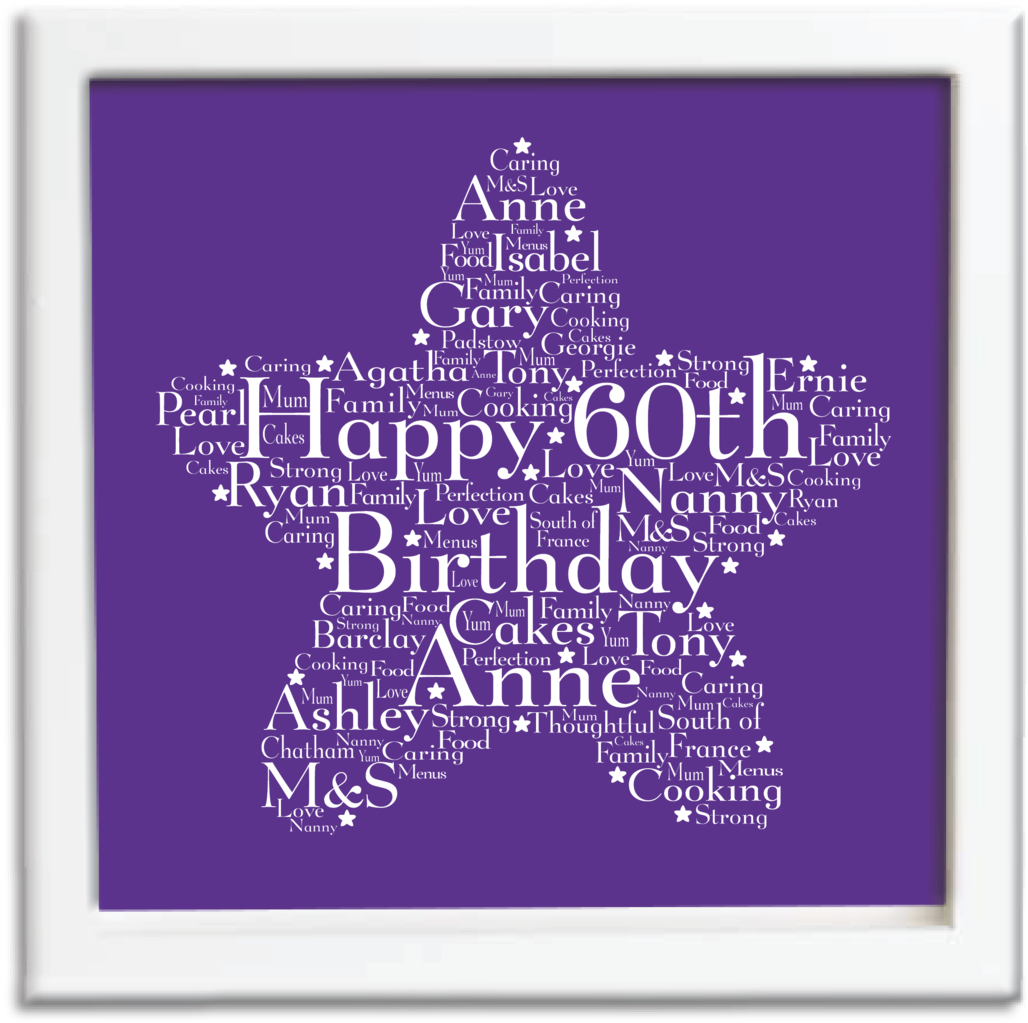 Bold Star Personalised Word Art Framed - Art (1060x1499), Png Download