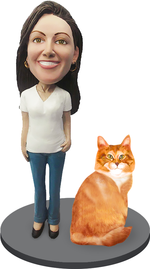 Custom Female With Custom Pet Cat Bobblehead - Great Dane Bobble Head (1000x1000), Png Download