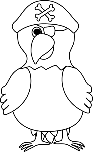 Drawing Pirates Pirate Parrot - Black And White Parrot Clip Art (307x500), Png Download
