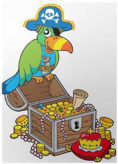 Big Treasure Chest With Pirate Parrot Poster • Pixers® - Prize Clip Art (400x400), Png Download