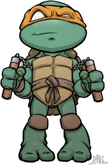 Chibi Mikey By Chadwick J Coleman - Ninja Turtle Drawing Michelangelo (600x776), Png Download