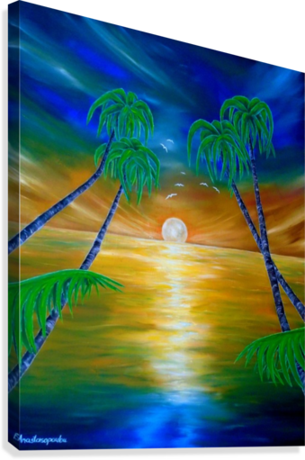 Canvas Print, Painting, Art, Tropical, Seascape, Palmtrees,sunset,sunrise - Painting (339x511), Png Download